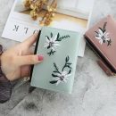 【手工花卉刺繡短夾】【小巧大容量】日式純色古風手工花卉刺繡小巧女錢包皮夾短夾