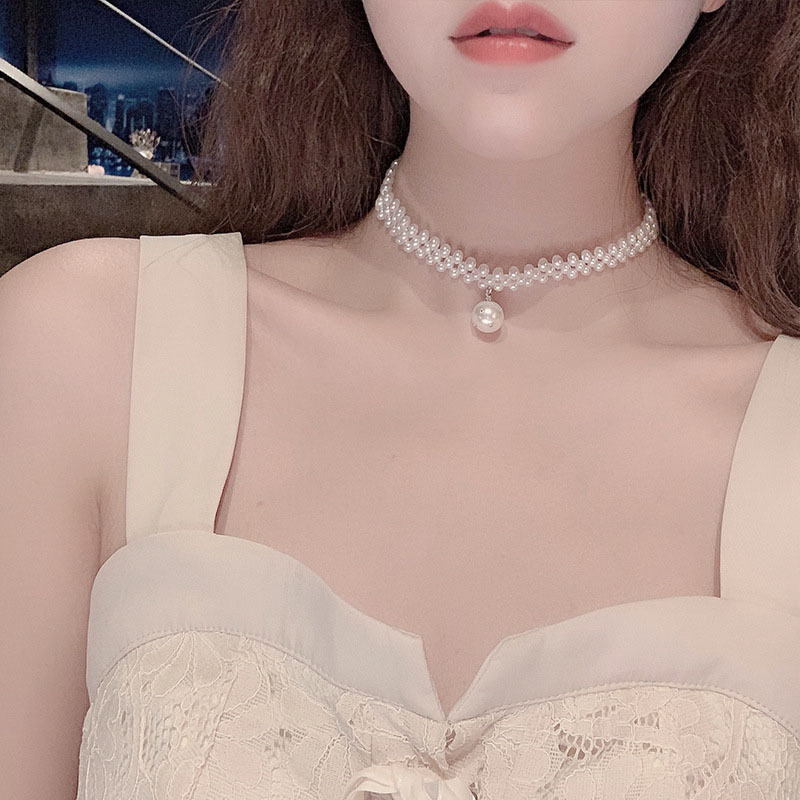 IG網紅氣質珍珠鎖骨鍊女項鍊日韓版個性簡約短款頸帶脖子飾品