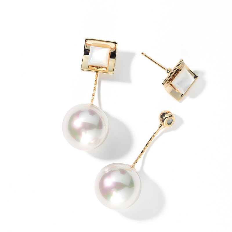 S925銀針OL氣質百搭珍珠一款兩戴耳環女長版簡約個性耳飾耳釘