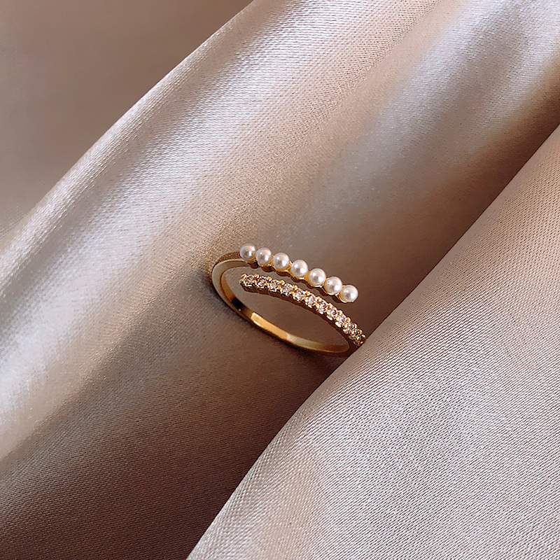 網紅IG風格簡約個性珍珠戒指女韓國輕奢氣質時尚百搭開口細款關節指