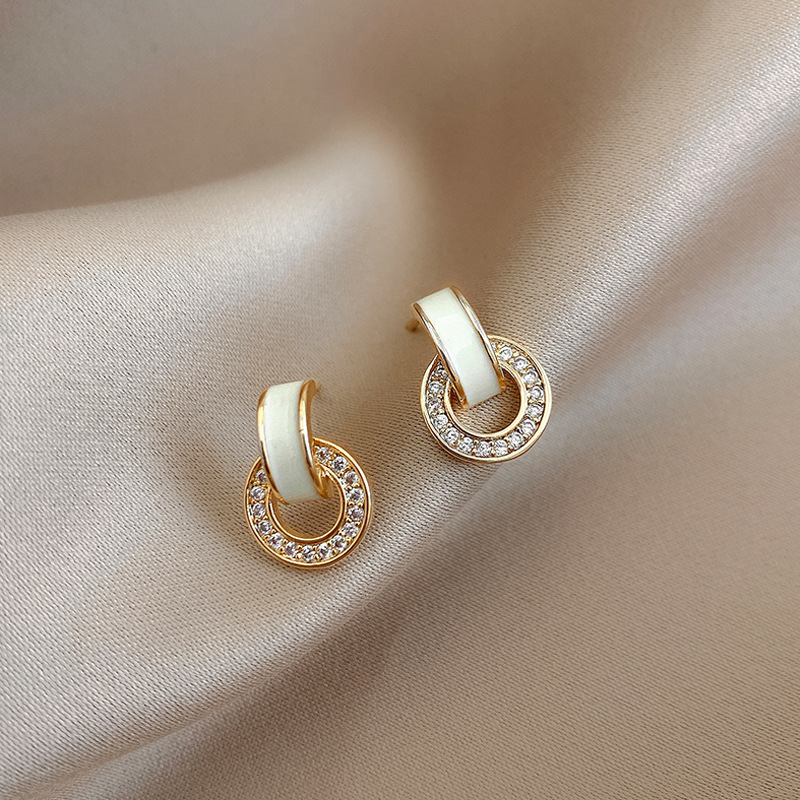 S925銀針韓國簡約複古幾何耳釘女時尚日常OL通勤耳環飾品耳墜