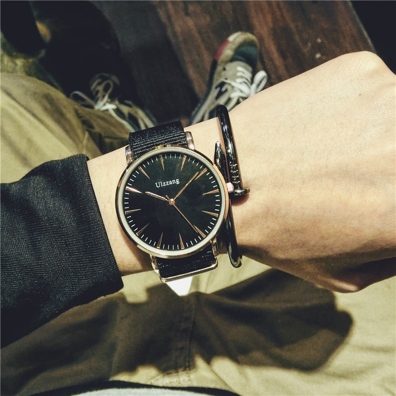 日系原宿純色氣質黑白錶盤楔形刻度侶對錶男女情手錶