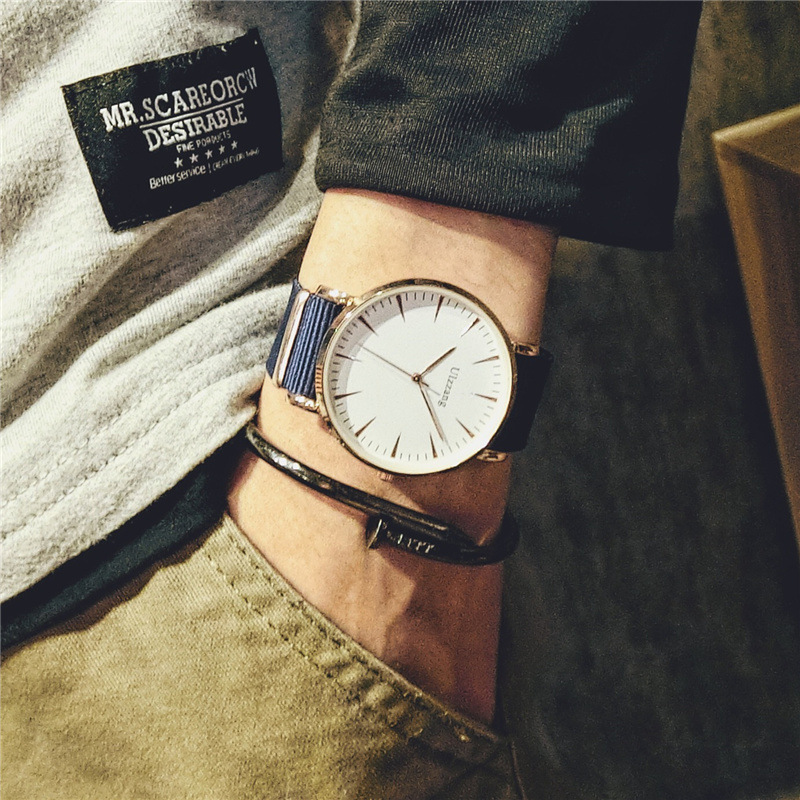 日系原宿純色氣質黑白錶盤楔形刻度侶對錶男女情手錶