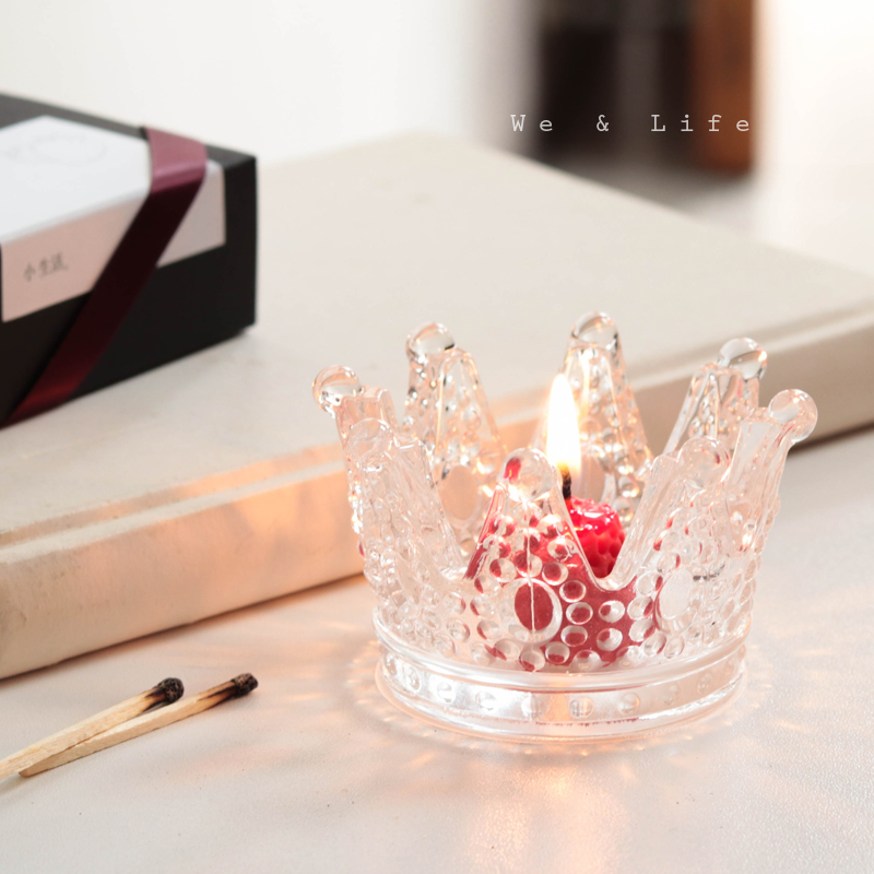 純手工燒製歐式皇冠造型水晶玻璃小蠟燭臺