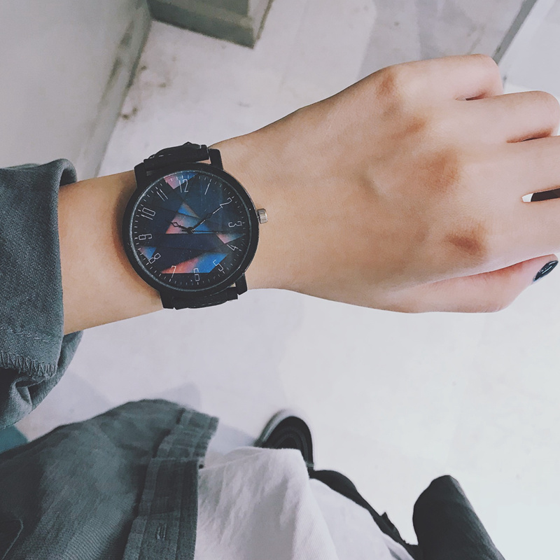 日系文藝個性幾何星空大錶盤皮帶男女手錶