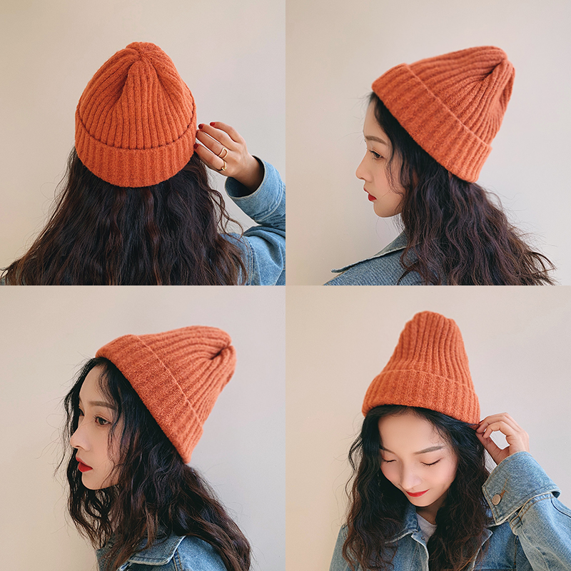 【小錐頂捲邊針織毛線帽】韓國熱銷基礎純色百搭針織毛線帽子女秋冬季甜美可愛小錐頂女帽