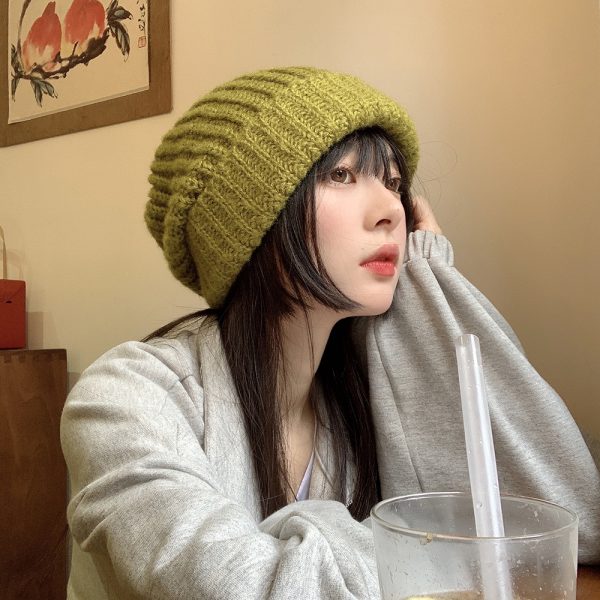 【軟糯厚實毛線帽】秋冬韓版百搭綠色帽子女毛線帽冬潮韓國冬季日系顯臉小護耳針織帽