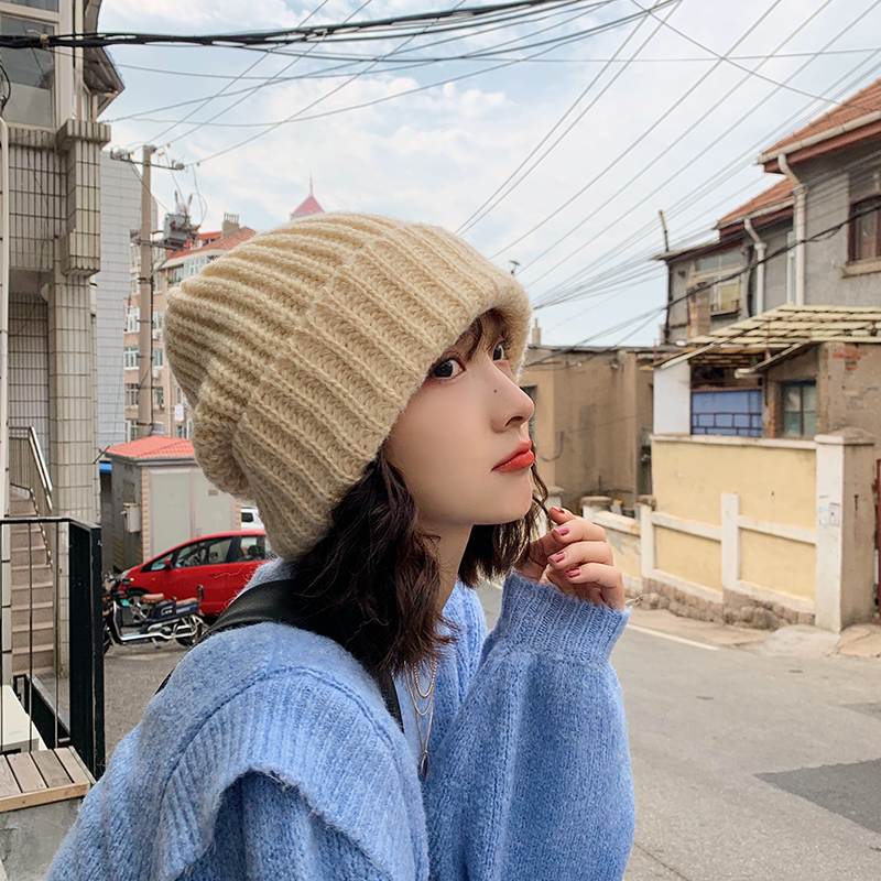 【超溫柔針織毛線帽】韓國超正版型百搭溫柔女帽米色舒適高彈保暖捲邊針織毛線帽