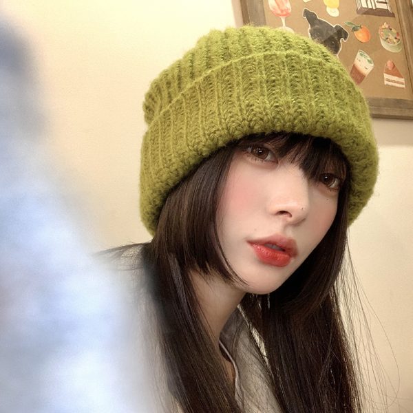 【軟糯厚實毛線帽】秋冬韓版百搭綠色帽子女毛線帽冬潮韓國冬季日系顯臉小護耳針織帽