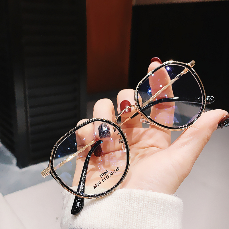 【亮黑金邊】【超顯氣質】【防藍光】韓國個性百搭多邊形時尚防藍光眼鏡框男女鏡架文藝複古文藝眼鏡