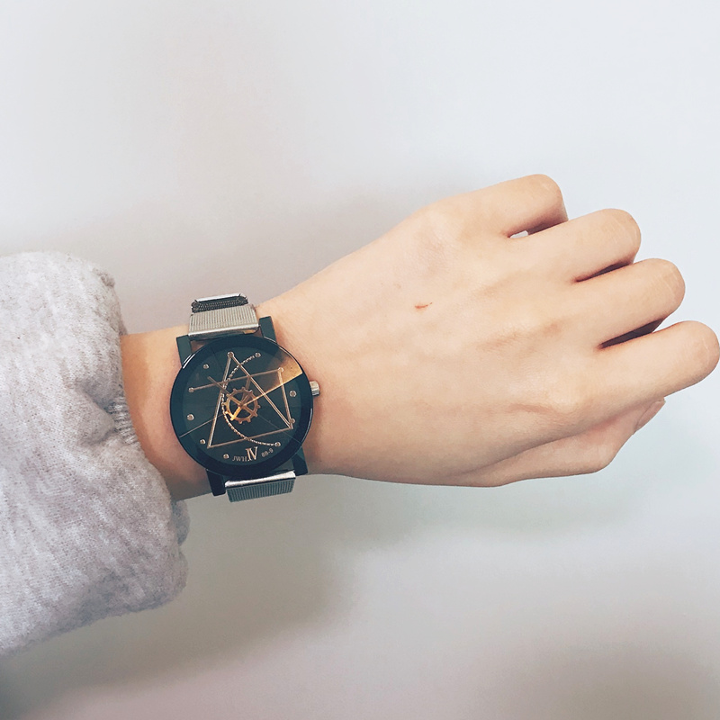 韓國創意數理公式概念錶盤米蘭鋼網帶男女石英手錶